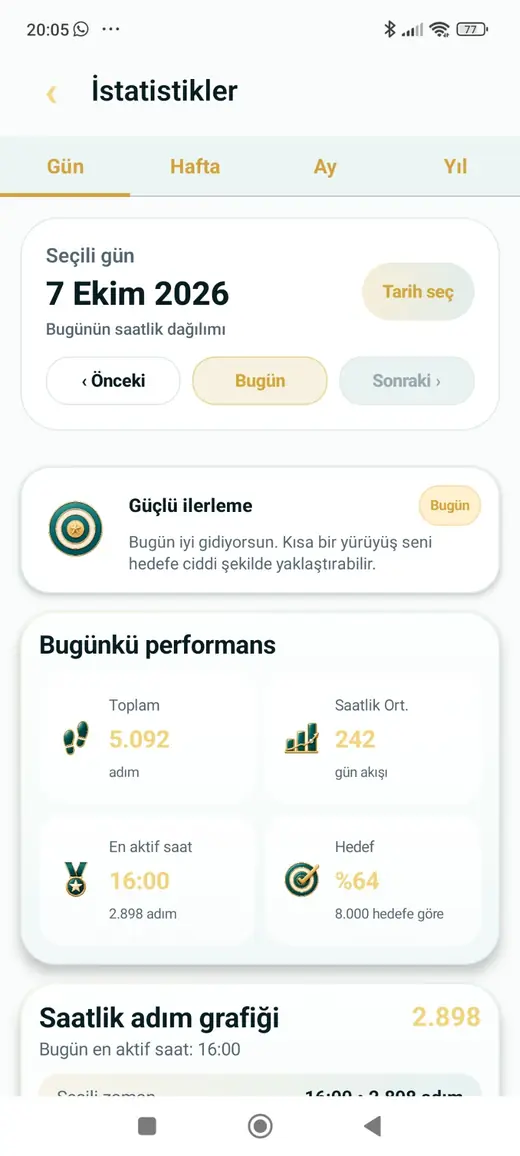 AdımAura adım sayar istatistik ekranı açık tema